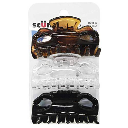 Scunci 2-Loop Jaw Clips, 6-CM Assorted Colors, 3-Count per Pack (1-Pack)
