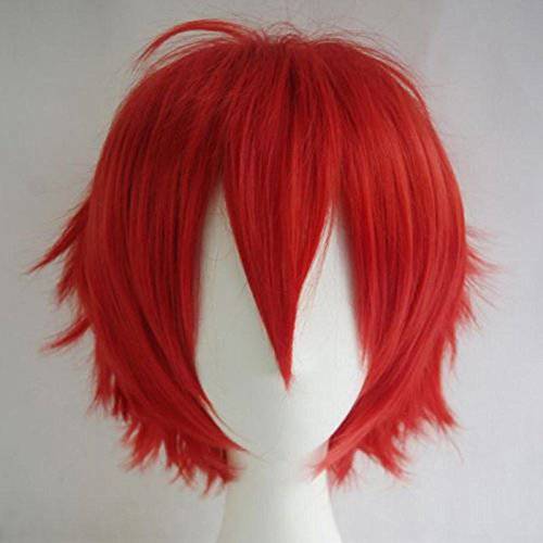 Women Mens Short Fluffy Straight Hair Wigs Anime Cosplay Party Dress Costume Wig (Red)