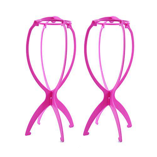 YANTAISIYU 2 PCS 14.2 Inches Wig Stands Wig Head Stand Travel Wig Stand Portable Wig Stand for Women Wigs Display Stand (Pink)