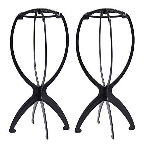 Eerya Wig Stands for Wigs 2 Pack Durable Plastic Folding Wig Holder Portable Collapsible Wig Dryer Travel Short Wig Stands 14 Inch Black