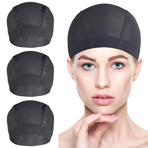 3 PACK Wig Caps for Wig Making - Stretchable Dome Mesh Wig Caps for Women Lace Front Wig（Black）