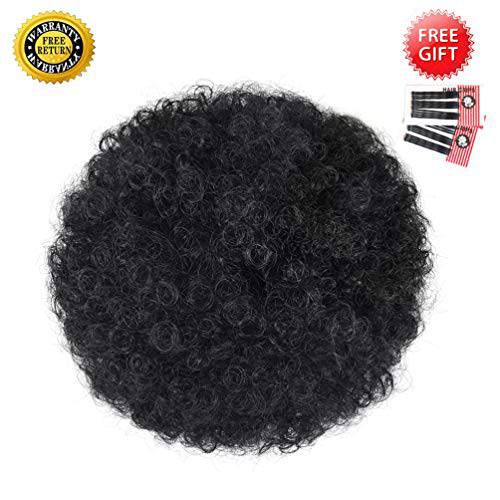 Afro Puff Drawstring Ponytail Extension for Black Women, Premium Black 1B 80gram Short Synthetic Afro Puff Ponytail for Natural Hair, Clip On Kinky Drawstring Curly Ponytail Bun