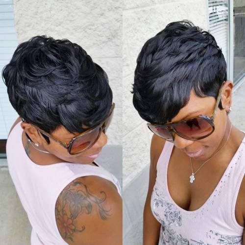 HOTKIS Short Human Hair Wigs for Black Women Short Pixie Cut Wigs Side Bangs Human Hair Short Cut Wigs (Side Bangs Cut)