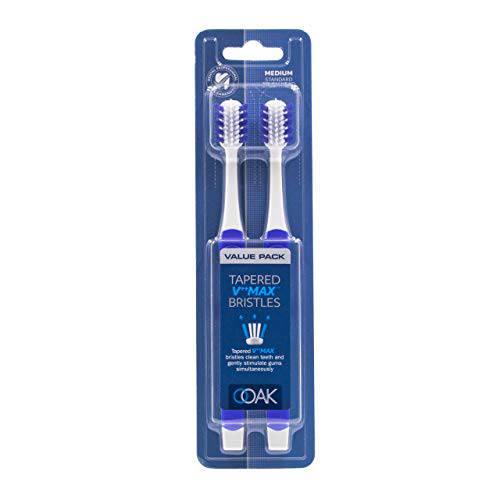 Ooak Toothbrush, Tapered V++Max Medium Bristles, 2 Pack - Blue