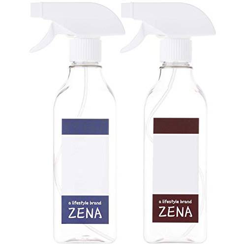 Zena Empty Clear Plastic Spray Bottles 16 oz, pack of 2 with labels - Durable Sprayer with mist & stream mode for Cleaning Solution, Alcohol, Gardening, Essential Oils, Cooking, Hair Care. (Cuboid)