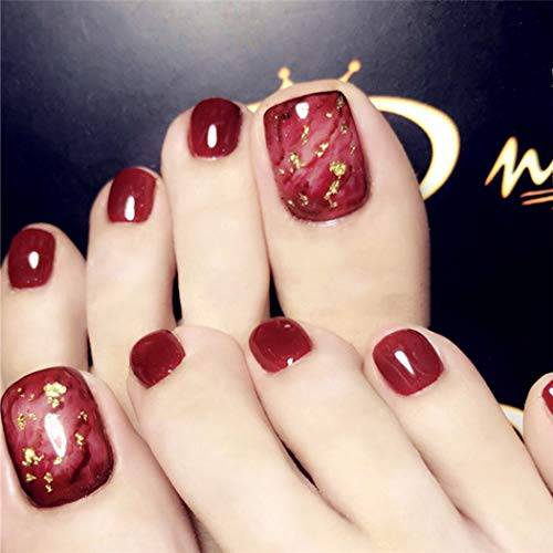 Jozape Glossy False Toe Nails Red Blooming Fake Toenails Press on Nails Rhinestone Square Toenail Full Cover Toe Nail Art Artificial Toenails for Women and Girls(24Pcs) (Red 1)