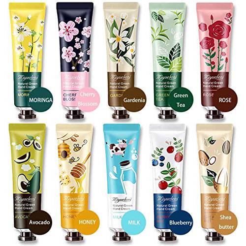 10 Pack Natural Plant Fragrance Hand Cream for Dry Hands, Moisturizing Hand Care Cream Stocking Stuffers for Women Gift Set With Natural Shea Butter And Aloe For Men And Women,Travel Size Hand Lotion-30ml