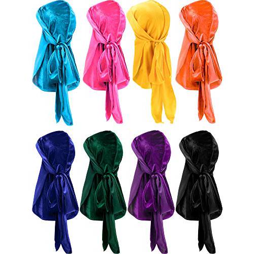 SATINIOR 8 Pieces Unisex Luxury Velvet Durag Stretch Headwraps (Velvet, Bright Color Set)