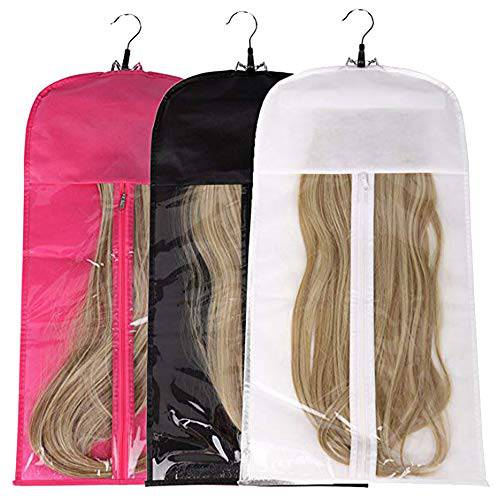 Hair Extensions Storage Bag With Wooden Hanger Carrier Case With Strong Durable Zipper