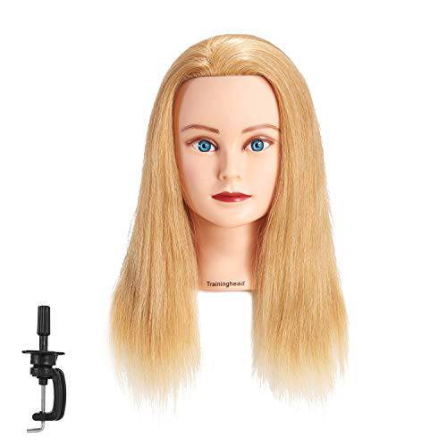 20-22 100% Human hair Mannequin head Training Head Cosmetology Manikin Head Doll Head with free Clamp (black)