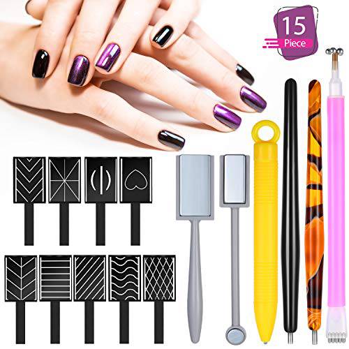 15 Pieces Nail Magnet Tool Set Magnet Plate Wand Board Magnetic Pen Double Ended Magnet Wand Magnet Stick for DIY Gel Polish Nail Art