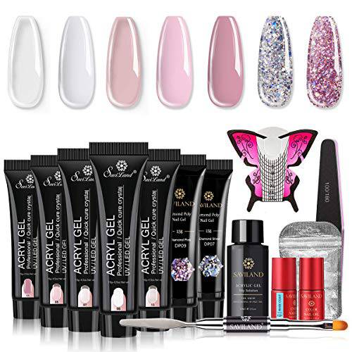 Saviland Nudes Poly Gel Nail Kit Glitter Poly Gel Nail 7 Colors Builder Nail Gel Nature Series Poly Nail Extension Gel Nail Enhancement Manicure Kit for Starter and Professional Nail Technician