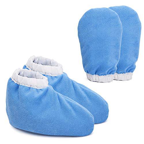 Noverlife Paraffin Wax Bath Terry Cloth Gloves & Booties, Hand Feet Care Treatment Mitts Spa Feet Cover, Thick Heat Therapy Insulated Soft Cotton Mittens Work Kit for Men Women - Blue