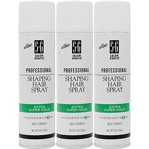 Set of 3 Salon Grafix Professional Shaping Hair Sprays - Extra Super Hold - 9oz each - Level 9 Hold Strength with Antioxidants