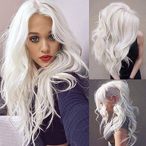Baruisi Cream White Wigs for Women Long Curly Wavy Synthetic Hair Wig Natural Middle Parting Heat Resistant Costume Cosplay Wig