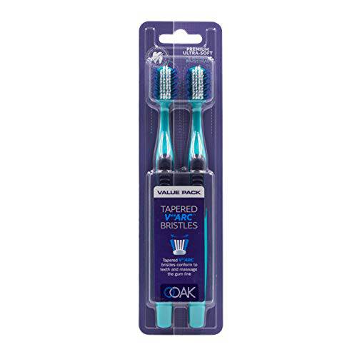 Ooak Toothbrush, Tapered V++Arc Soft Bristles, 2 Pack - Cyan/White