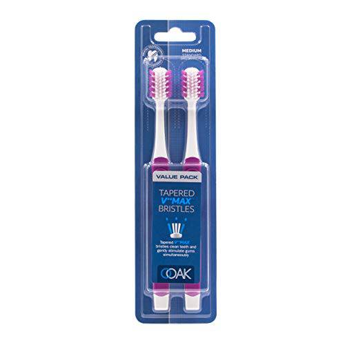 Ooak Toothbrush, Tapered V++Max Med Bristles, 2 Pack Pink