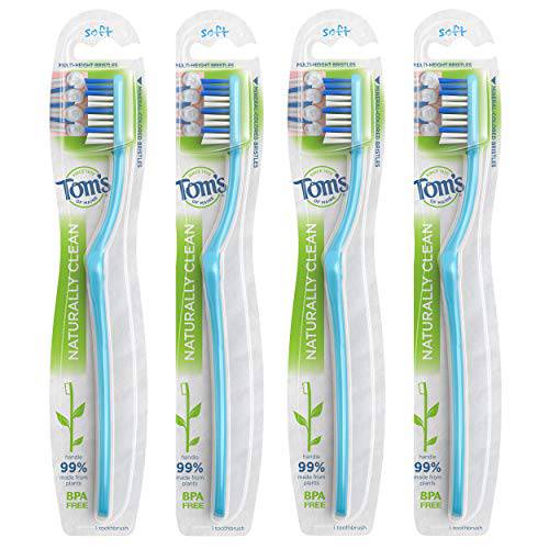 Tom’s of Maine Naturally Clean Toothbrush, Soft, 4-Pack (Packaging May Vary)