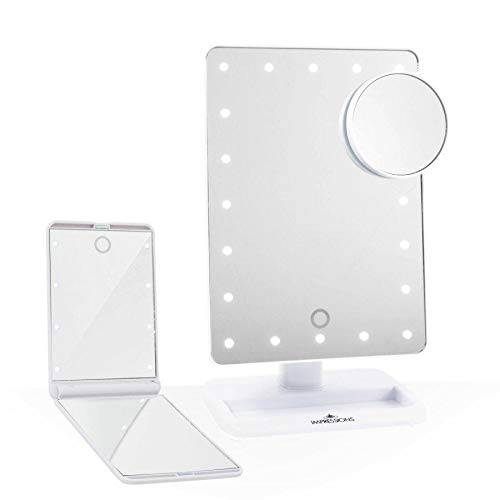 Impressions Vanity Compact Mirrors with LED Lights, Travel Makeup Mirrors with Magnifying Glass,Touch XL and Touchup Bundle Portable Rectangular Mirrors with Touch Sensor Switch (White)