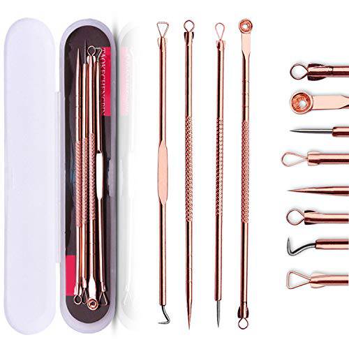 Blackhead Remover Pimple Comedone Extractor Tool Best Acne Removal Kit - Treatment for Blemish, Whitehead Popping, Zit Removing for Risk Free Nose Face Skin with Case (Rose, 4 Piece Set)