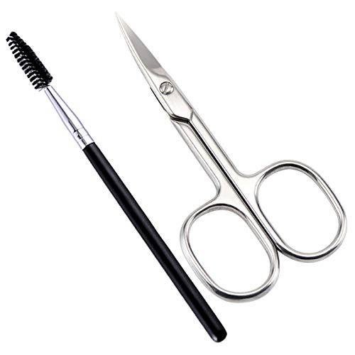 Lovinee Eyebrow Scissors and Eyebrow Brush, Shaping Curved Craft Stainless Steel Scissors for Eyebrow Eyelash Extensions