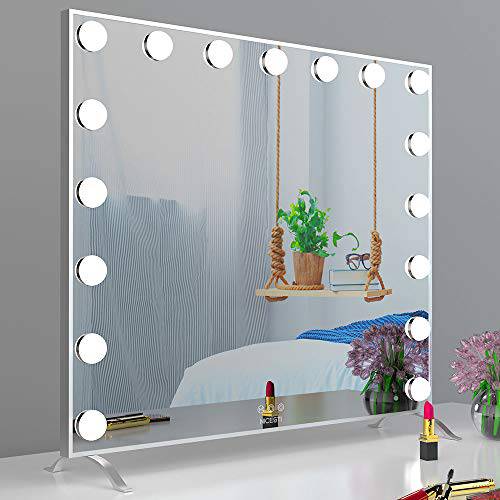 NICESTi Large Vanity Mirror with Lights (24x21 inch) Hollywood Lighted Makeup Mirror with 17 Dimmable LED Bulbs for Dresser and Bedroom, Tabletop or Wall Mounted, Smart Touch Control