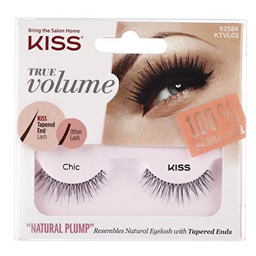 KISS True Volume Multi-Layered False Eyelashes with Tapered End Technology, 100% Natural Hair, Cruelty Free, Reusable, Contact Lens Friendly, “Chic”, 1 Pair