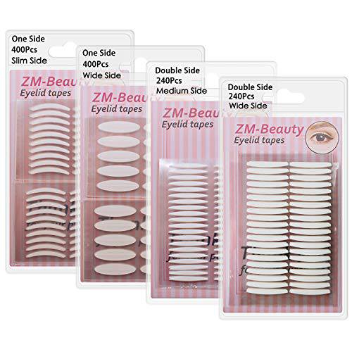 4 Pack/960Pcs Natural Invisible Single/Double Side Eyelid Tapes Stickers, Medical-use Fiber Eyelid Strips, Instant Lift Eye Lid Without Surgery, Perfect for Hooded, Droopy, Uneven, Mono-eyelids