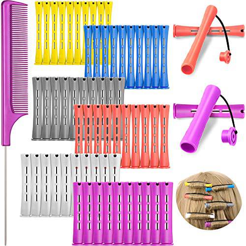 60 Pieces Hair Perm Rods Set Plastic Perming Rods Cold Wave Rods 6 Sizes Hair Curling Rollers with Tail Comb Steel Pintail Hair Comb for Hairdressing Hair Styling
