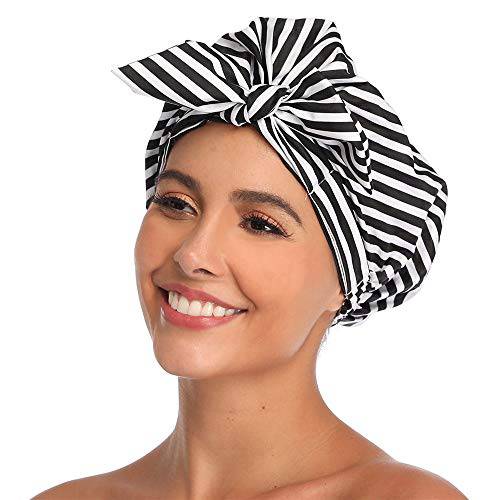 VVolf Shower Cap for Women Hair Caps for Shower Reusable Shower Cap for Long Hair Large Turban Shower Cap for Braids Black