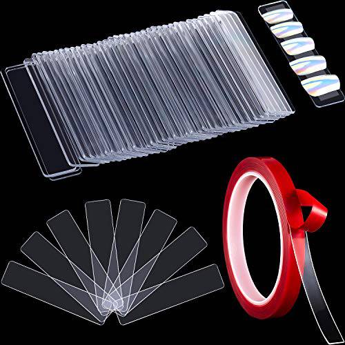 150 Pieces Transparent Nail Display Holder with 5 Meters Double Sided Tape, Acrylic Fake Nail Tips Display Stand with Removable Double Sided Mounting Tape for Nail Salon Color Chart