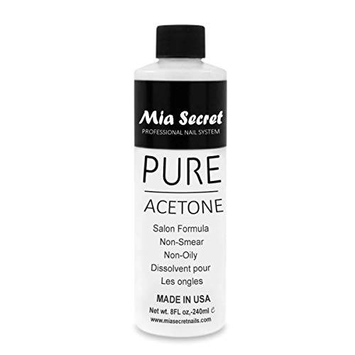 Mia Secret Nail Polish Remover, 100% Pure Acetone, 8 Fl. Oz. Safe and Gentle Cuticle Remover Liquid, Quick and Effective Formula, For Natural, Acrylic, and Sculptured Nails,