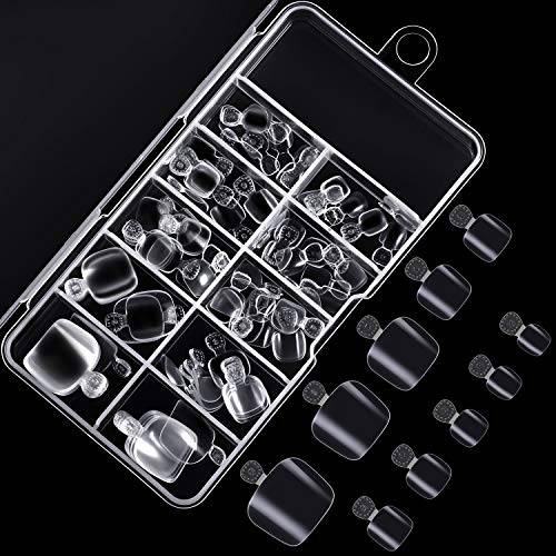 100 Pieces False Toenails Tip with Box, Acrylic Artificial Toenails French Full Cover Toe Art Nails for Women, 10 Sizes for Nail Salon and Foot Decoration (Clear)