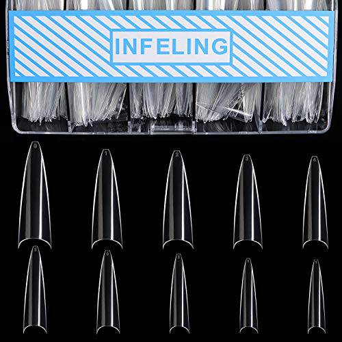 Stiletto Nail Tips - 500pcs Clear Nail Tips Stiletto, INFELING Long Stiletto Nail Tips Acrylic Nail Tips Pointed Fake Nail Tips with Box for Nails Salon Home, 10 Sizes