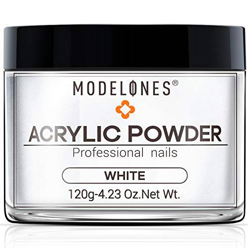 Modelones White Acrylic Powder - 4.23Oz/120g Big Capacity Professional Acrylic Nail Powder System for French 3D Manicure Extension, Nail Art Carving, Odor-Free and Long-Lasting, No Need Nail Lamp