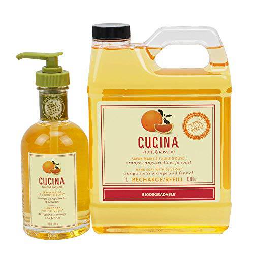 Cucina Hand Soap 200 Milliliter and 1 Liter Refill Set (Sanguinelli Orange and Fennel)
