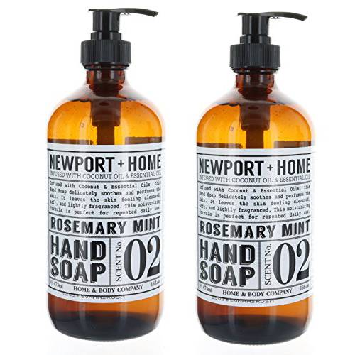 2 Bottles, Newport + Home Hand Soap, Rosemary Mint 16 oz, Infused w/Coconut Oil & Essential Oil by Home and Body Co