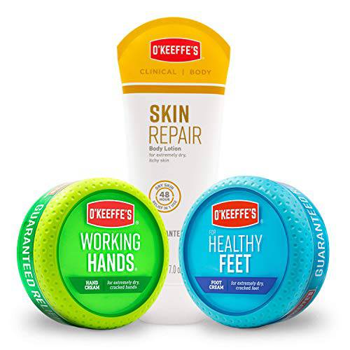 O’Keeffe’s Variety Pack Including Working Hands Hand Cream Jar, Healthy Feet Foot Cream Jar, and Skin Repair Body Lotion Tube