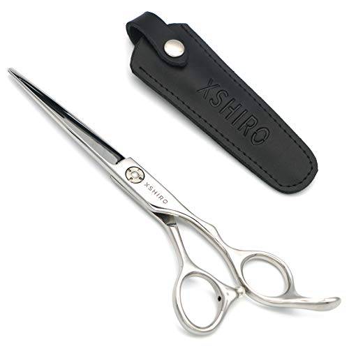 XSHIRO Professional Barber Hair Cutting Scissors 6.5 Inch, Mega Sharp Hair Cutting Shears - Premium 440C Stainless Steel Quality - with Cleaning Oil & Cloth and Leather Protection Sleeve