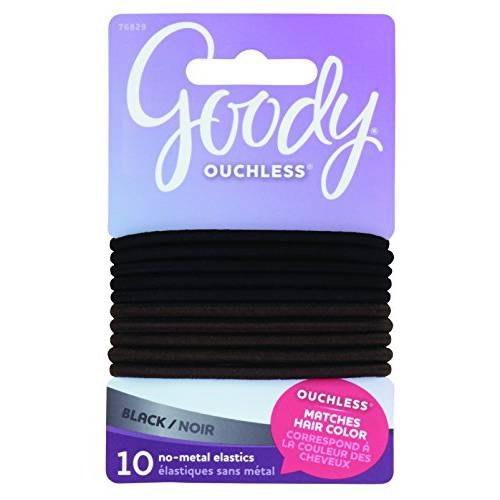 Goody Nonslip Womens Elastic Hair Tie - 10 Count, Colour Collection, Black - 4MM for Medium Hair- Ouchless Hair Accessories for Women Perfect for Long Lasting Braids, Ponytails and More - Pain-Free