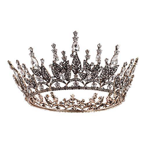 SWEETV Queen Crown for Women, Wedding Crown for Bride, Gothic Tiara Headpiece, Rhinestone Dark Hair Accessories for Brithday Cosplay Party Prom Halloween