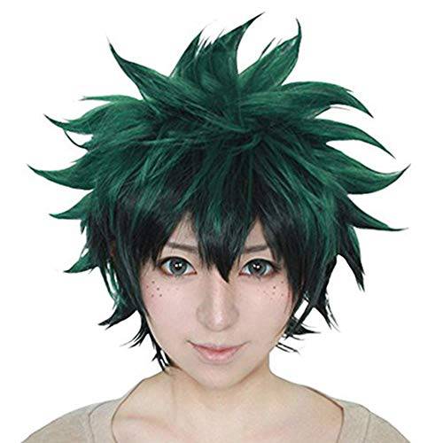 TOPHR Short Straight Black and Green Cosplay Deku Wig Anime Costume Synthetic for Cosplay Wigs