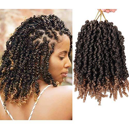 4 Packs Pre-twisted Spring Twist Crochet Hair Short Curly Crochet Braids Pretwisted Passion Twists Bomb Twist Bob Pre-looped Synthetic Hair Extensions (8 Inch,T27)