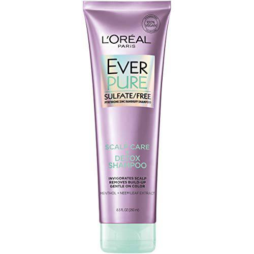 L’Oreal Paris EverPure Scalp Care + Detox Sulfate Free Shampoo for Color-Treated Hair, Anti-Dandruff, Invigorates Scalp and Removes excess build-up, Menthol and Neem Leaf Extract, 8.5 Ounce