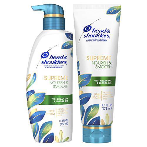 Head & Shoulders Supreme Dry Scalp and Dandruff Treatment Shampoo and Conditioner Set, Sulfate Free, Nourish and Smooth with Jojoba and Argan Oil, 21.2 Fl Oz