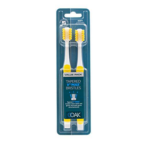 Ooak Toothbrush, Tapered V++Max Soft Bristles, 2 Pack - Yellow