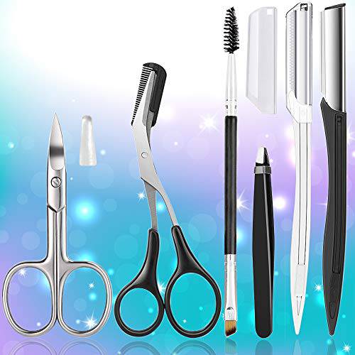 Eyebrow Trimmer Kit, 6 in 1 Eyebrow Scissors, Tweezer, Eyebrow Razor, Shaping Scissors & Brush for Women