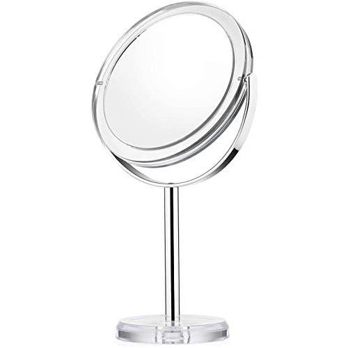 BEAUTIFIVE Makeup Mirror, Double Sided Vanity Mirror with 1x/7x, Tabletop Magnifying Mirror, Swivel Round Mirror with 360°Rotation, Bathroom Mirror，Transparent