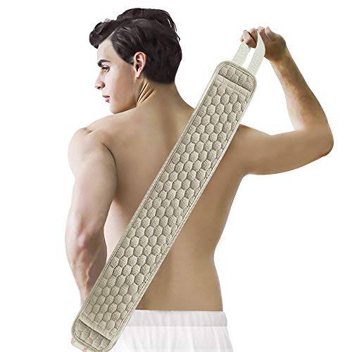 Suntee Exfoliating Back Scrubber & Exfoliating Sponge Pad Set for Shower, Bath Shower Scrubber for Men and Women, Luffa Scrubber to Deep Clean Relax Your Body (36.5’’ Length 4.5’’ Width)