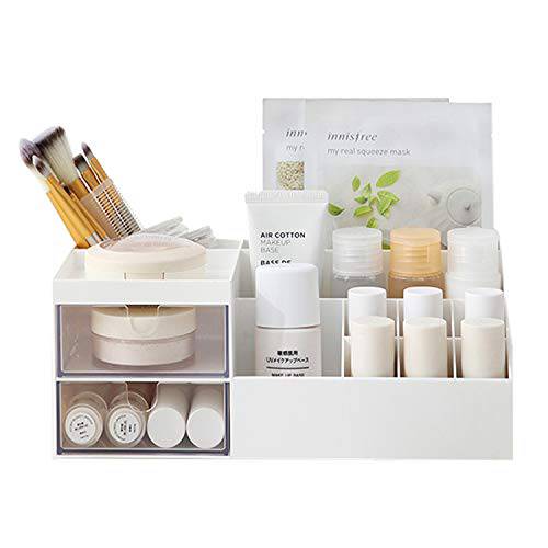 Multifunction Desk Organizer, BREIS Makeup Storage for Eyeshadows, Concealers, Powders, Nail Polish,9.65‘’x 4.8‘’x 3.67‘’ (White)